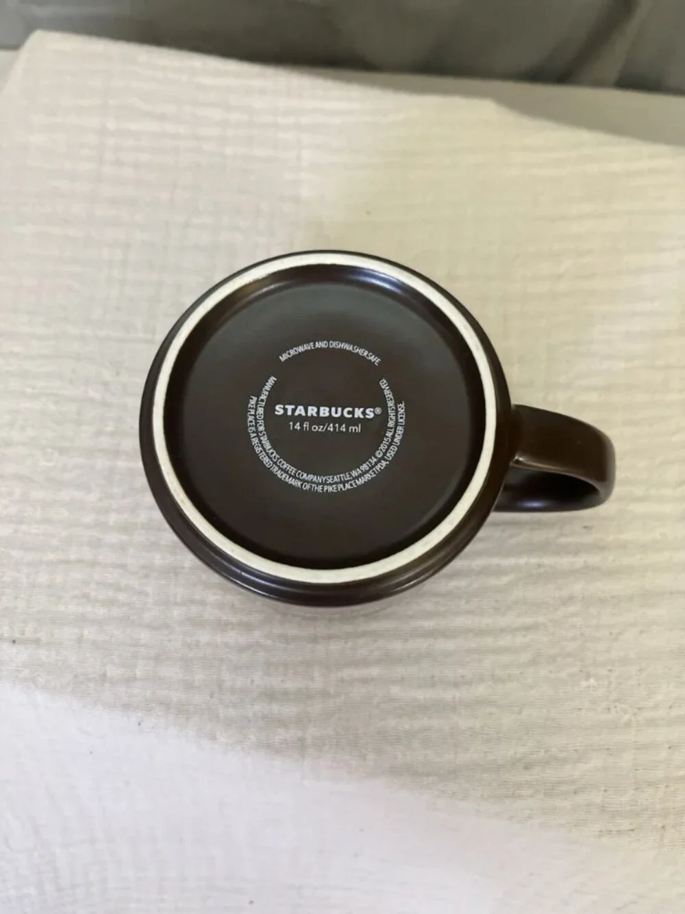Starbucks 2013 Matte Brown Coffee Mug First Store Pike Place Market Seattle 14oz